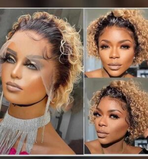 Dark root with blonde mini frontal Jerry curly human hair