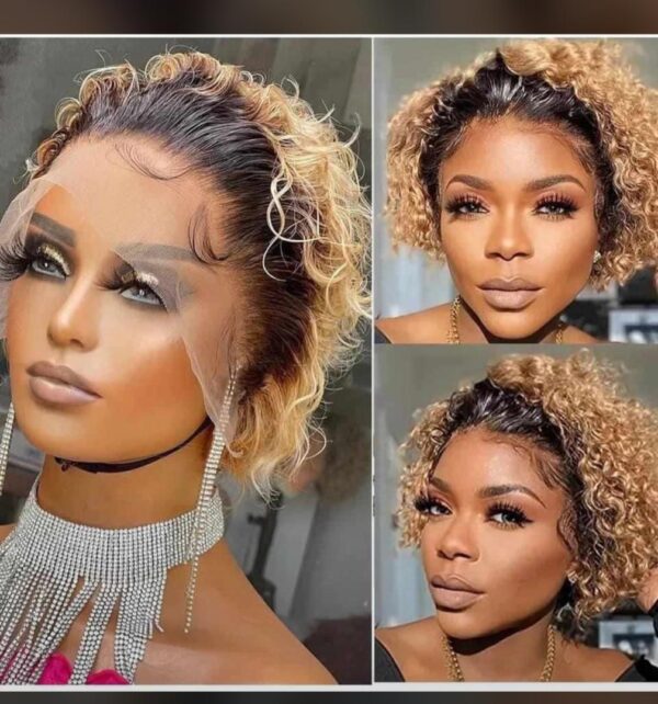 Dark root with blonde mini frontal Jerry curly human hair