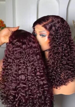 4 by 4 closure wine human hair pixel curly SDD 20 inch