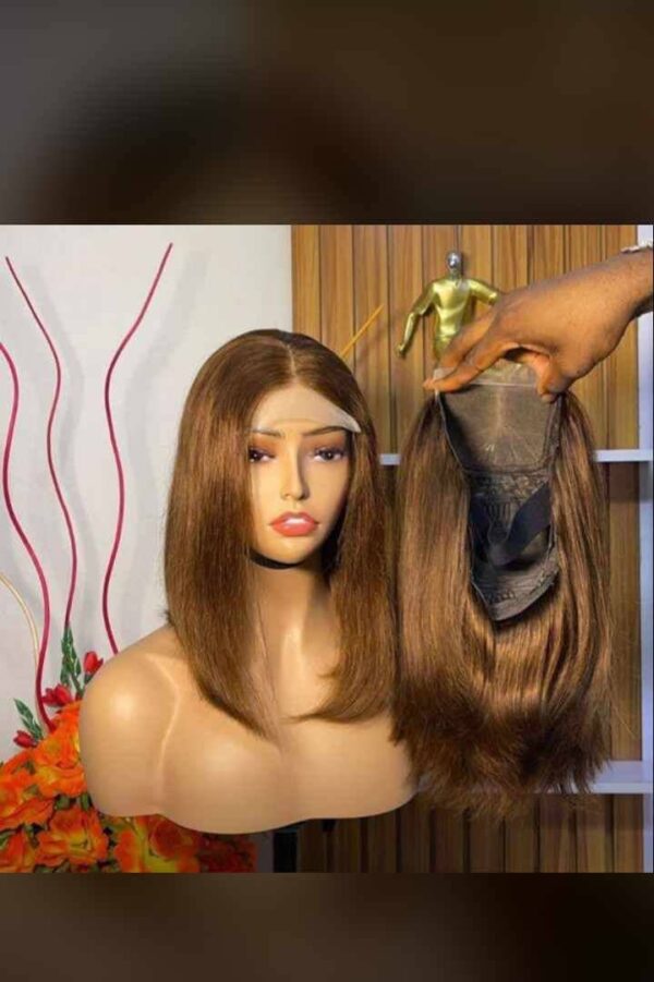 Short 12 inches 4 by 4 closure human hair brown color