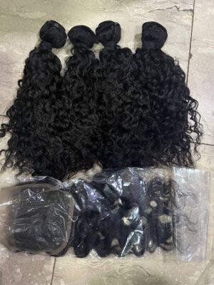 IMG_6241 Human hair blend 4 by 4 closure pixel curly 14inches