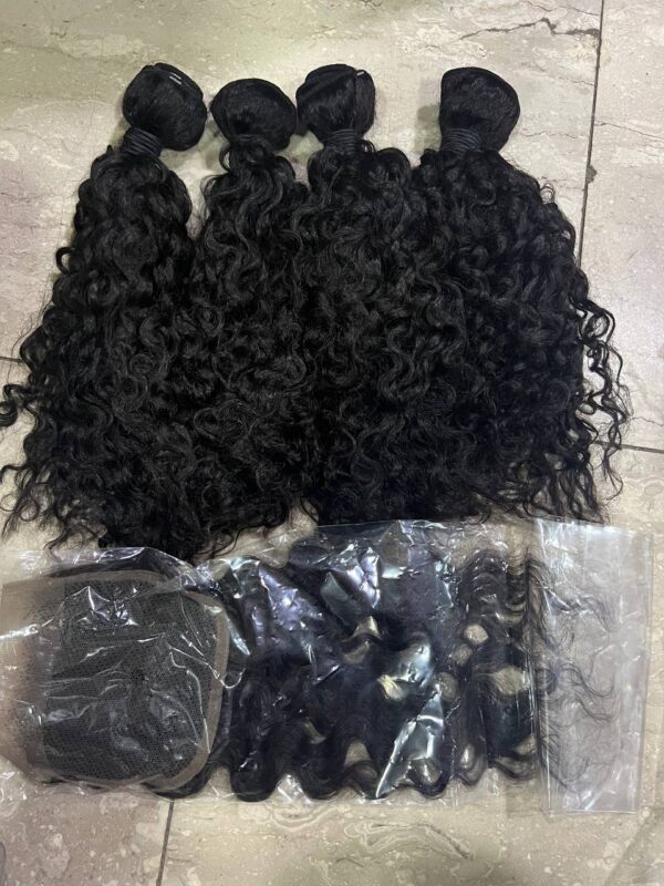 Human hair blend 4 by 4 closure pixel curly 14inches